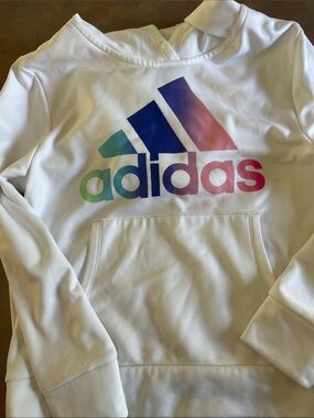 adidas White Hoodie with Rainbow Logo